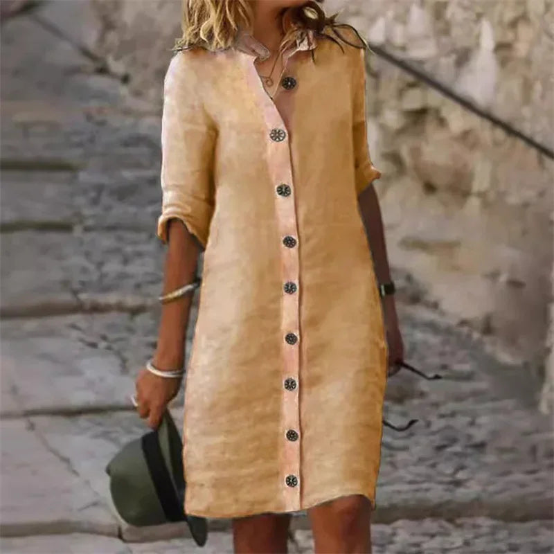 Altaira – Stilvolles Leinenkleid mit Knopfleiste