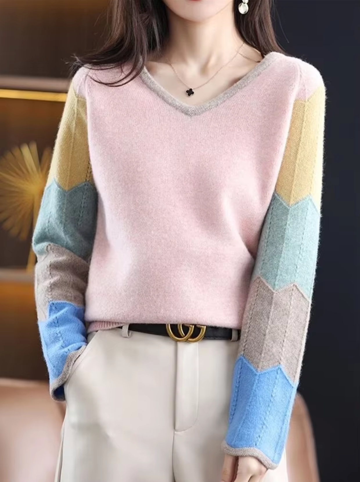 Marce – Bunter Strickpullover mit V-Ausschnitt